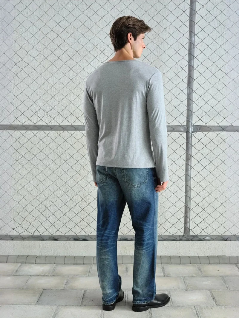 Giesto Grey GIESTO Long Sleeve Button Collar Comfort Fit T-Shirt for Men | Best Price UAE